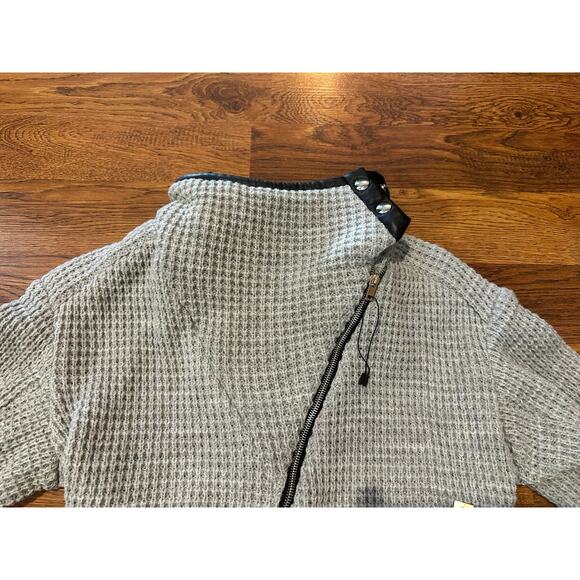 IRO Women's Chelane Leather Trim Waffle Knit Full Zip Sweater Gray/Black Size 36 - Picture 4 of 9